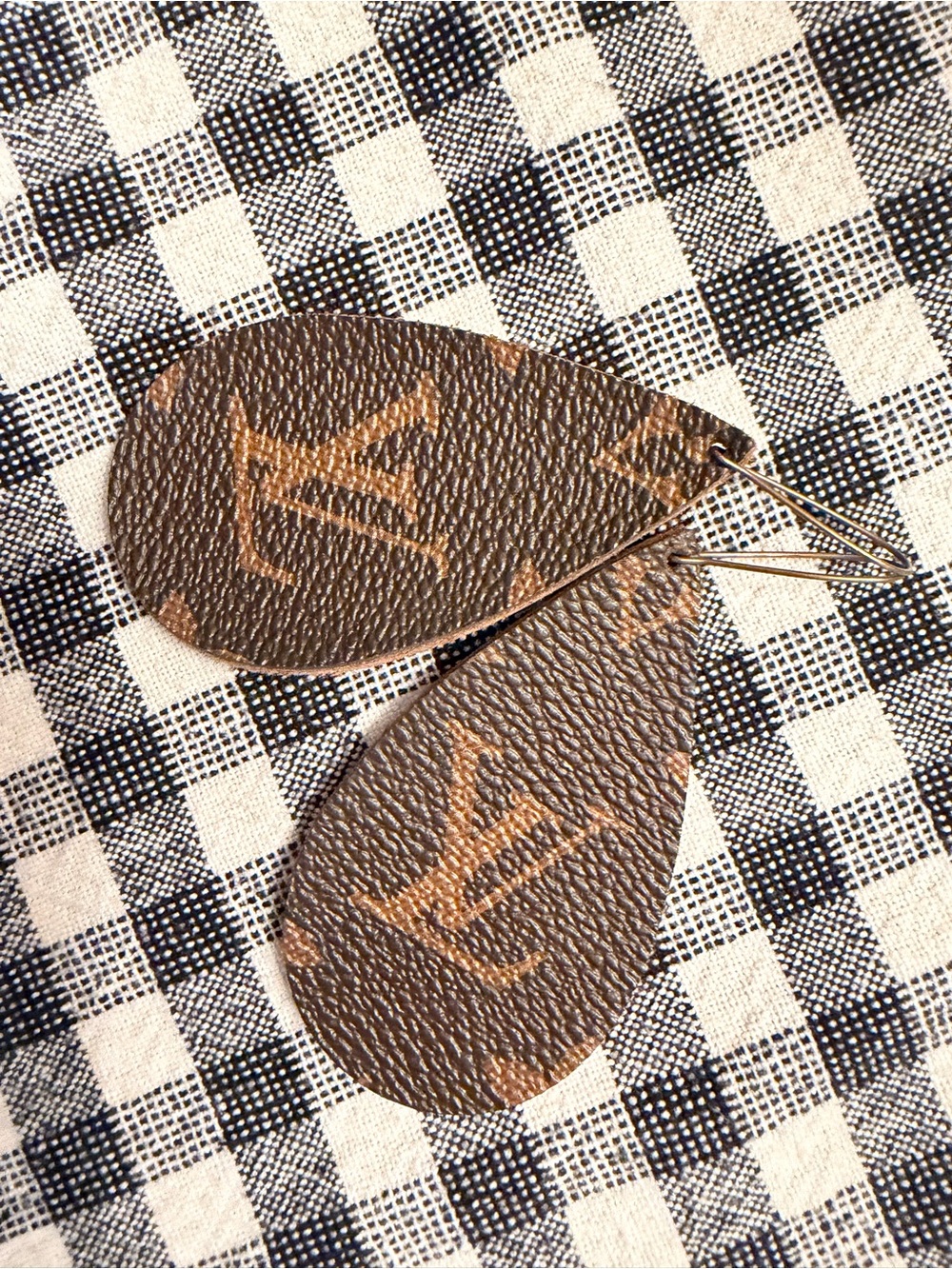 Louis Vuitton Designer-Brown Monogram Teardrop Earrings